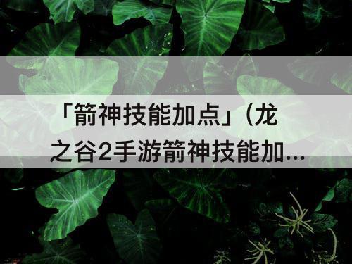 「箭神技能加点」(龙之谷2手游箭神技能加点攻略)