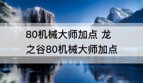 80机械大师加点 龙之谷80机械大师加点
