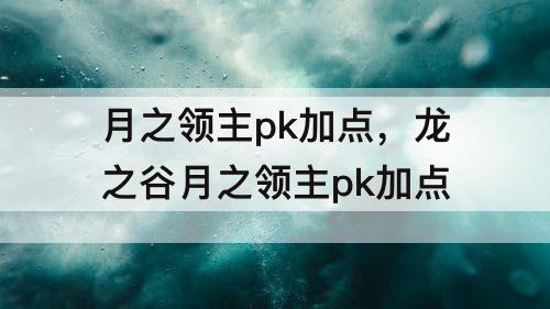 月之领主pk加点，龙之谷月之领主pk加点