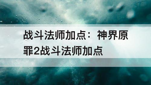 战斗法师加点：神界原罪2战斗法师加点