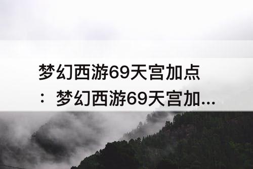 梦幻西游69天宫加点：梦幻西游69天宫加点攻略